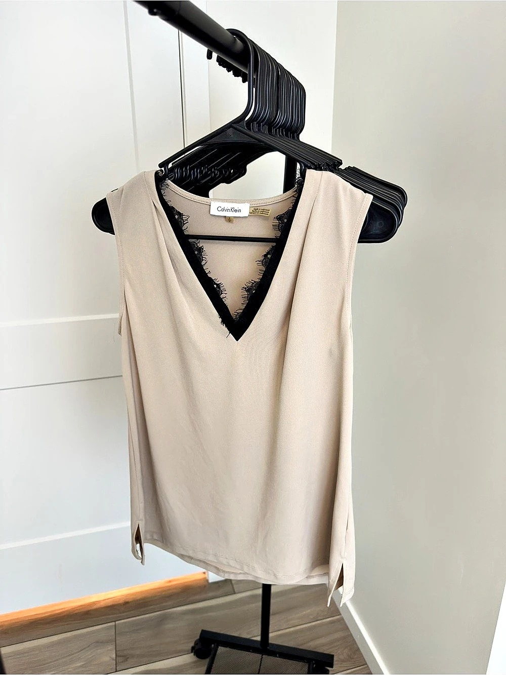 Calvin Klein Lace Trim Camisole in Beige & Black